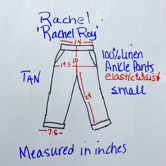 RACHEL “Rachel Roy” 100% Washable Linen Ankle Pants. Small. Tan. - Picture 11 of 13
